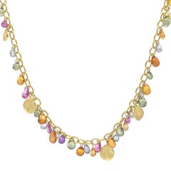 Barbara Heinrich Multicolored Sapphire Faceted Briolette Gold Petals Necklace