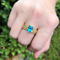 Barbara Heinrich Natural Oval Blue Zircon White Diamond Granulated Rim Ring