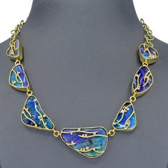 Barbara Heinrich One of a Kind Boulder Opal White Diamond Handmade Gold Necklace