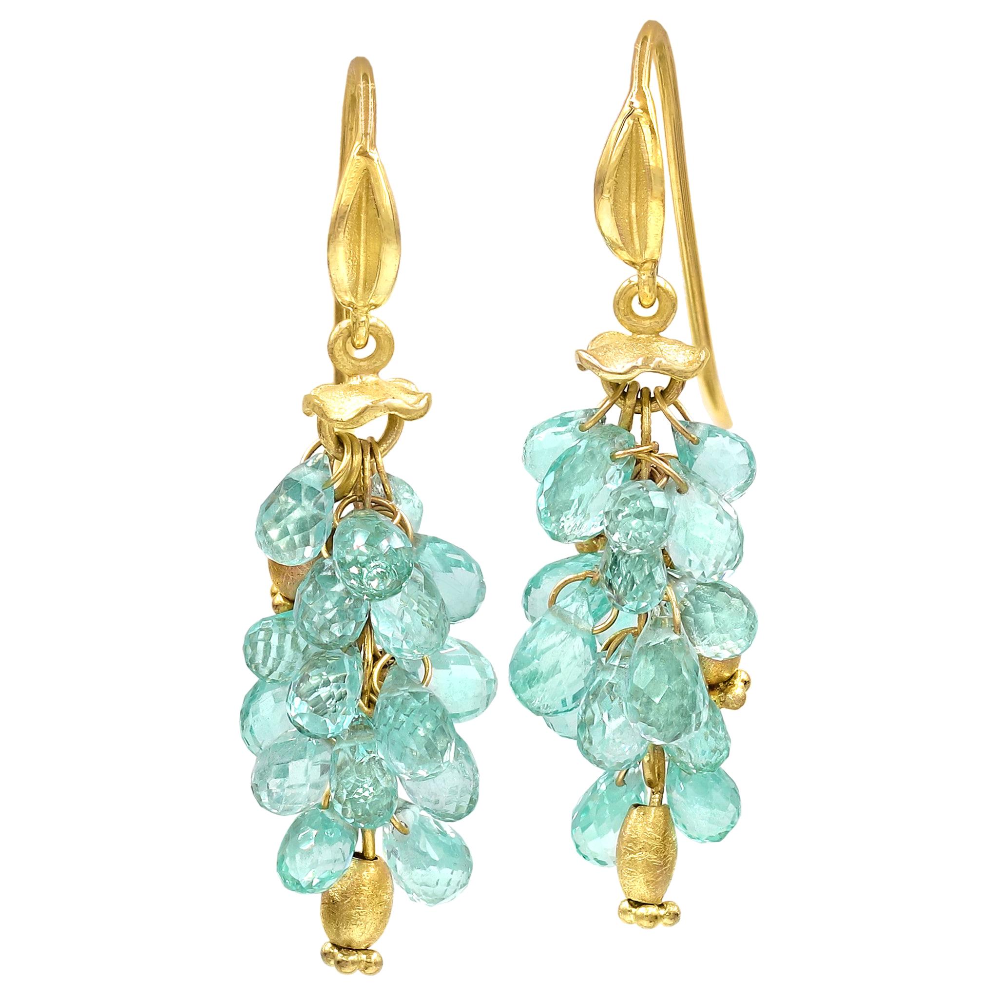 Barbara Heinrich Seafoam Emerald Faceted Briolette Gold Dangle Drop Earrings