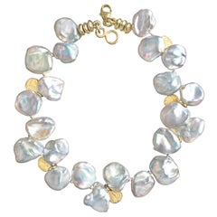 Barbara Heinrich Silver Blue Keshi Pearl Gold Petals One of a Kind Bracelet