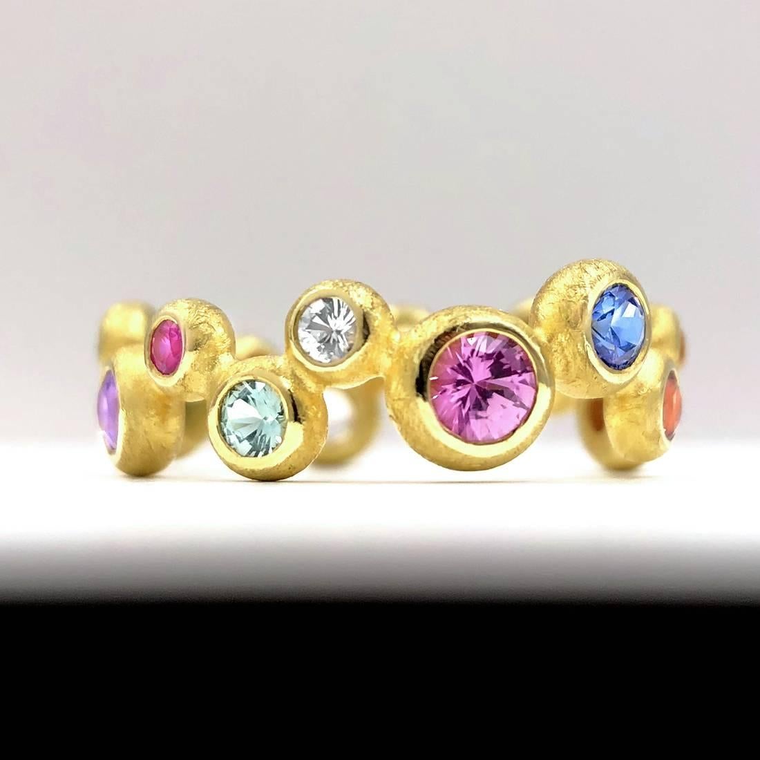 Women's Barbara Heinrich Vibrant Multi-Color Sapphire Matte Gold Random Bubble Band Ring