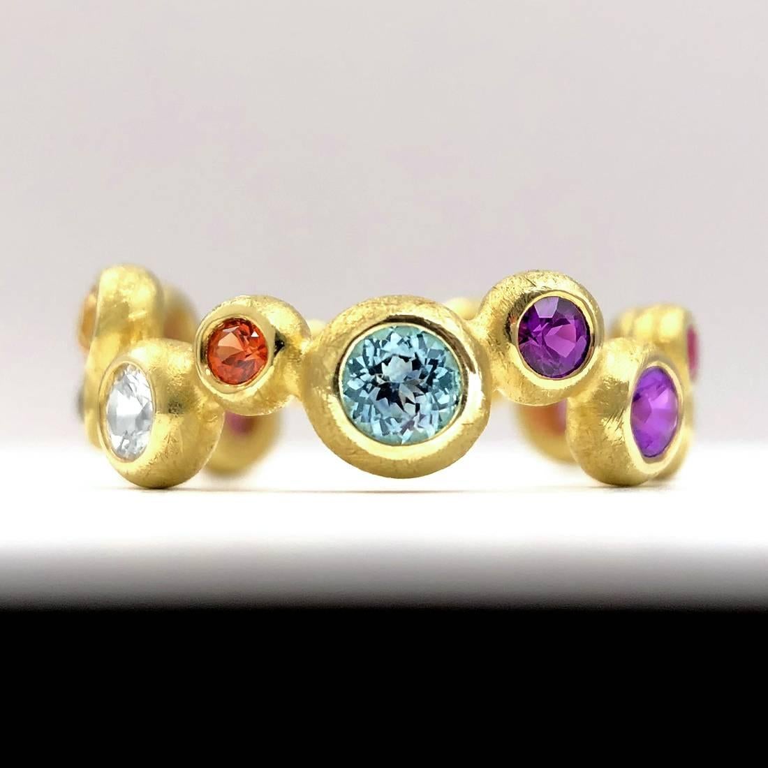 Barbara Heinrich Vibrant Multi-Color Sapphire Matte Gold Random Bubble Band Ring 2