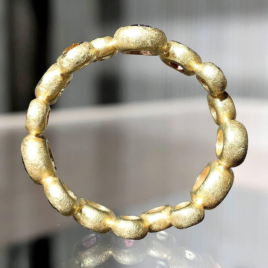 Barbara Heinrich Vibrant Multi-Color Sapphire Matte Gold Random Bubble Band Ring 3