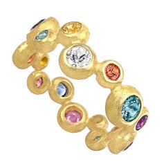 Barbara Heinrich Vibrant Multi-Color Sapphire Matte Gold Random Bubble Band Ring