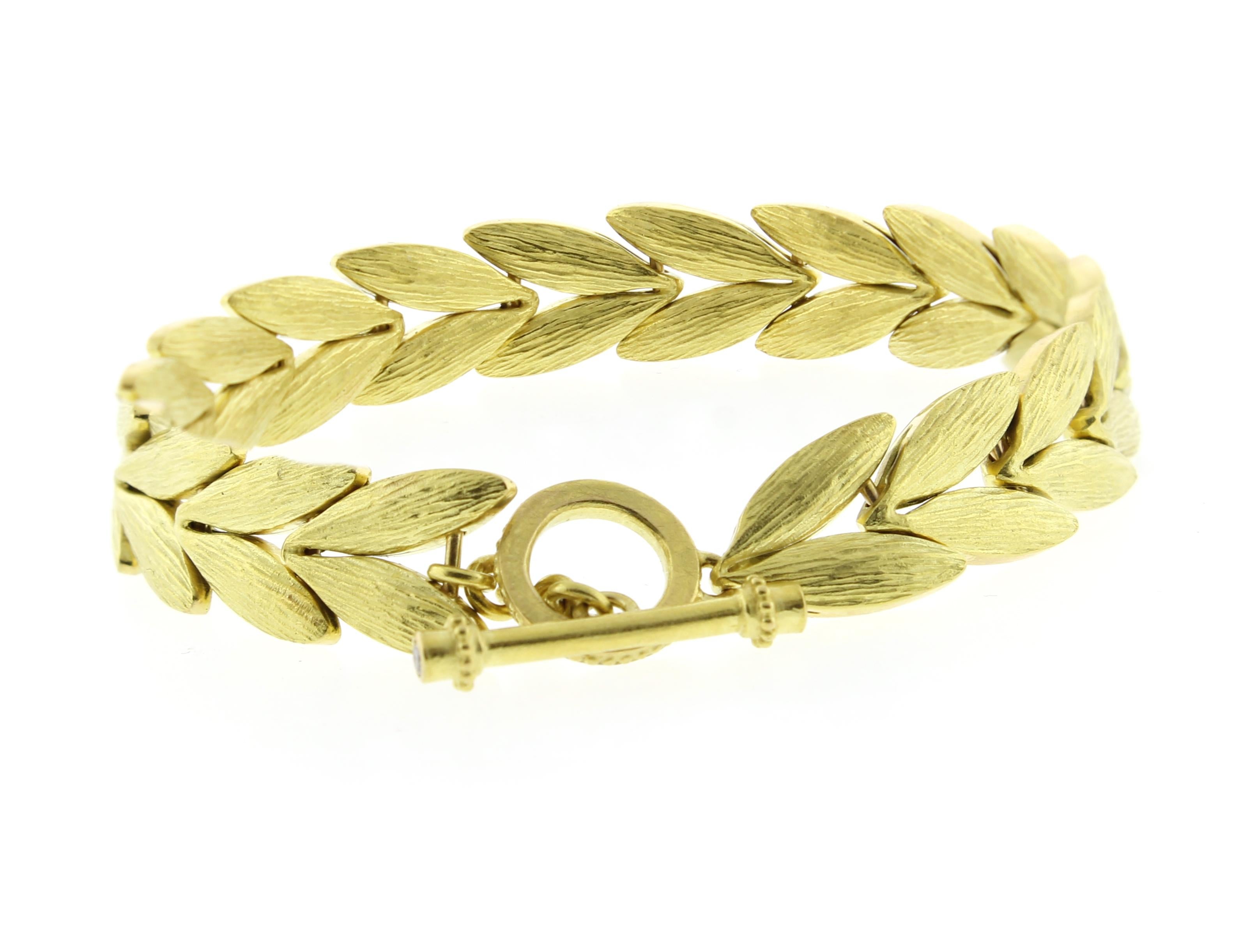 From Acclaimed jewelry artesian Barbara Heinrich her double leaf wheatberry bracelet. The bracelet is 7 inches long 7/16ths of an inch wide 35.7 grams. The current retail, style BH372 is $13200