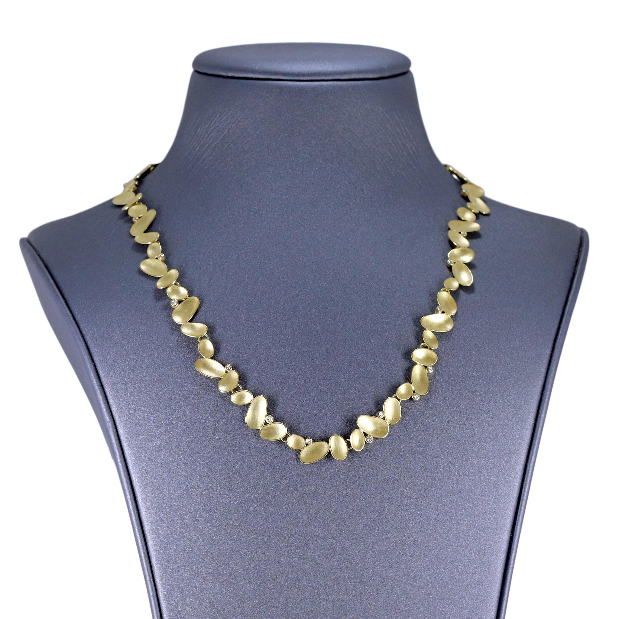 Contemporary White Diamond Satin Yellow Gold Concave Shells Necklace, Barbara Heinrich For Sale