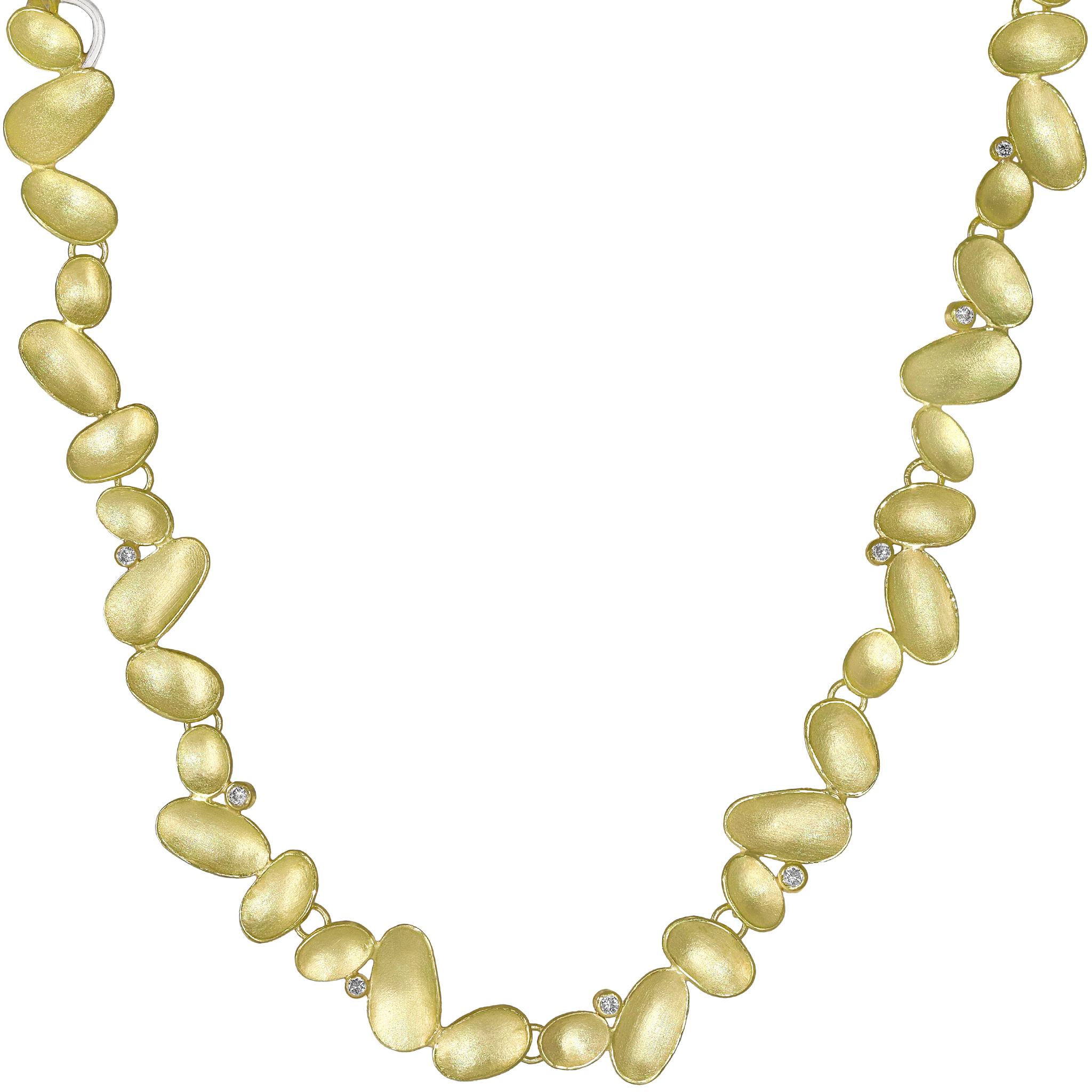 White Diamond Satin Yellow Gold Concave Shells Necklace, Barbara Heinrich For Sale
