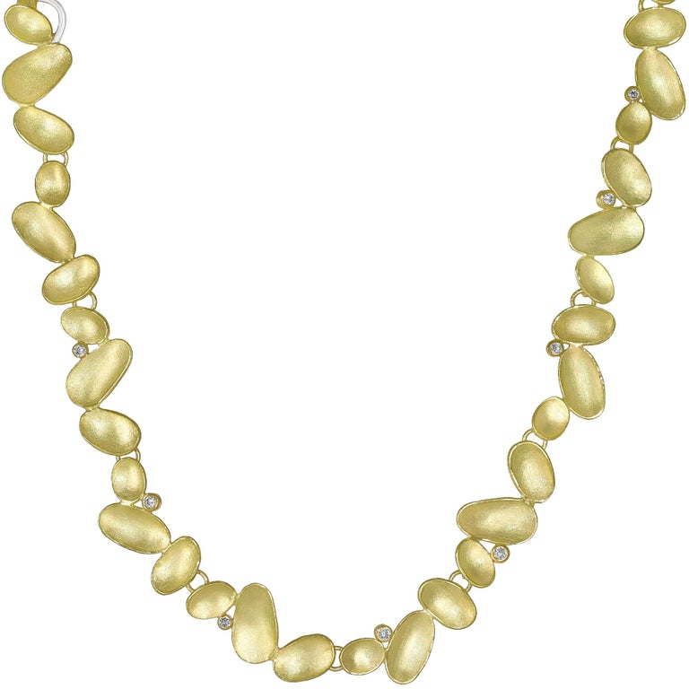 White Diamond Satin Yellow Gold Concave Shells Necklace, Barbara
