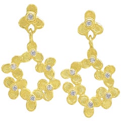 Barbara Heinrich White Diamond Trillium Flower Drop Gold Earrings