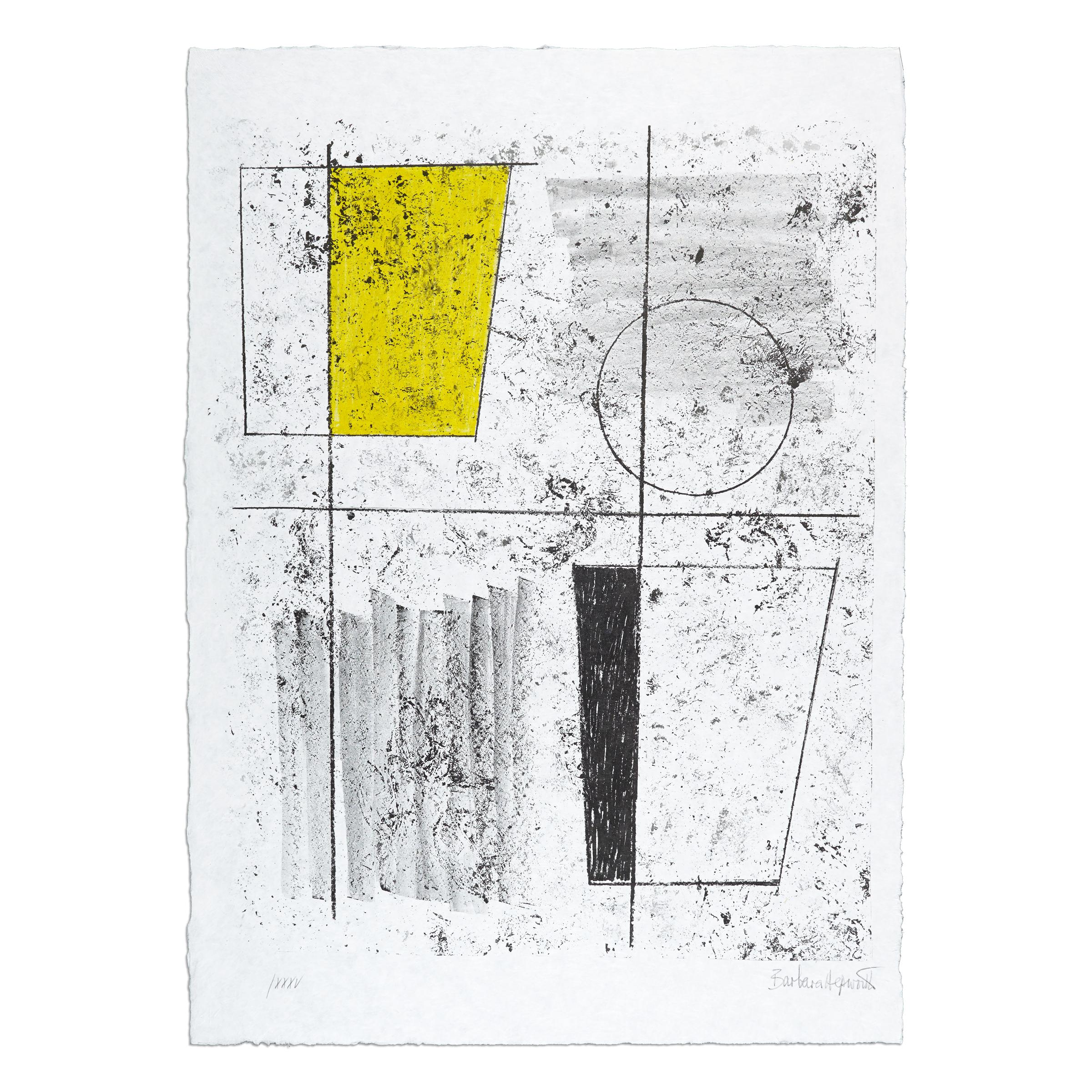 Barbara Hepworth (Regno Unito, 1903-1975)
Tre forme che si assemblano, 1968
Medio: Litografia su carta giapponese
Dimensioni: 69,5 x 50 cm
Edizione di 35 (XXXV): Firmato e numerato a mano
Portfolio: Europäische Grafik VI, Edizione Galerie Wolfgang