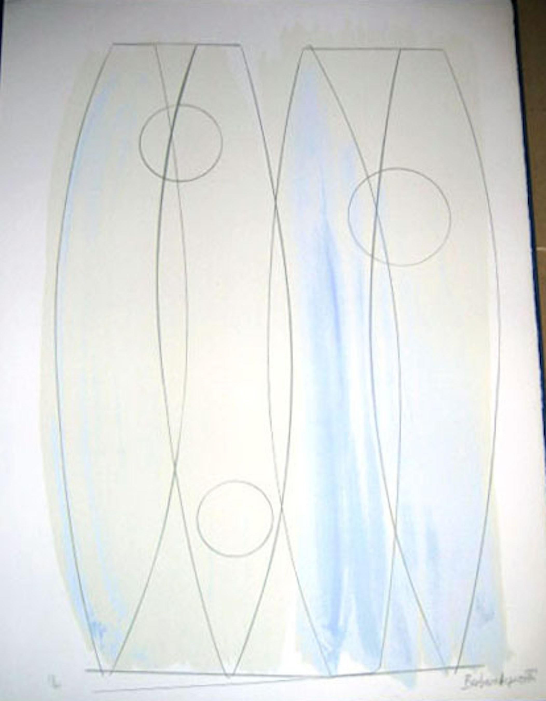Opposing Forms - Gray Abstract Print by Barbara Hepworth