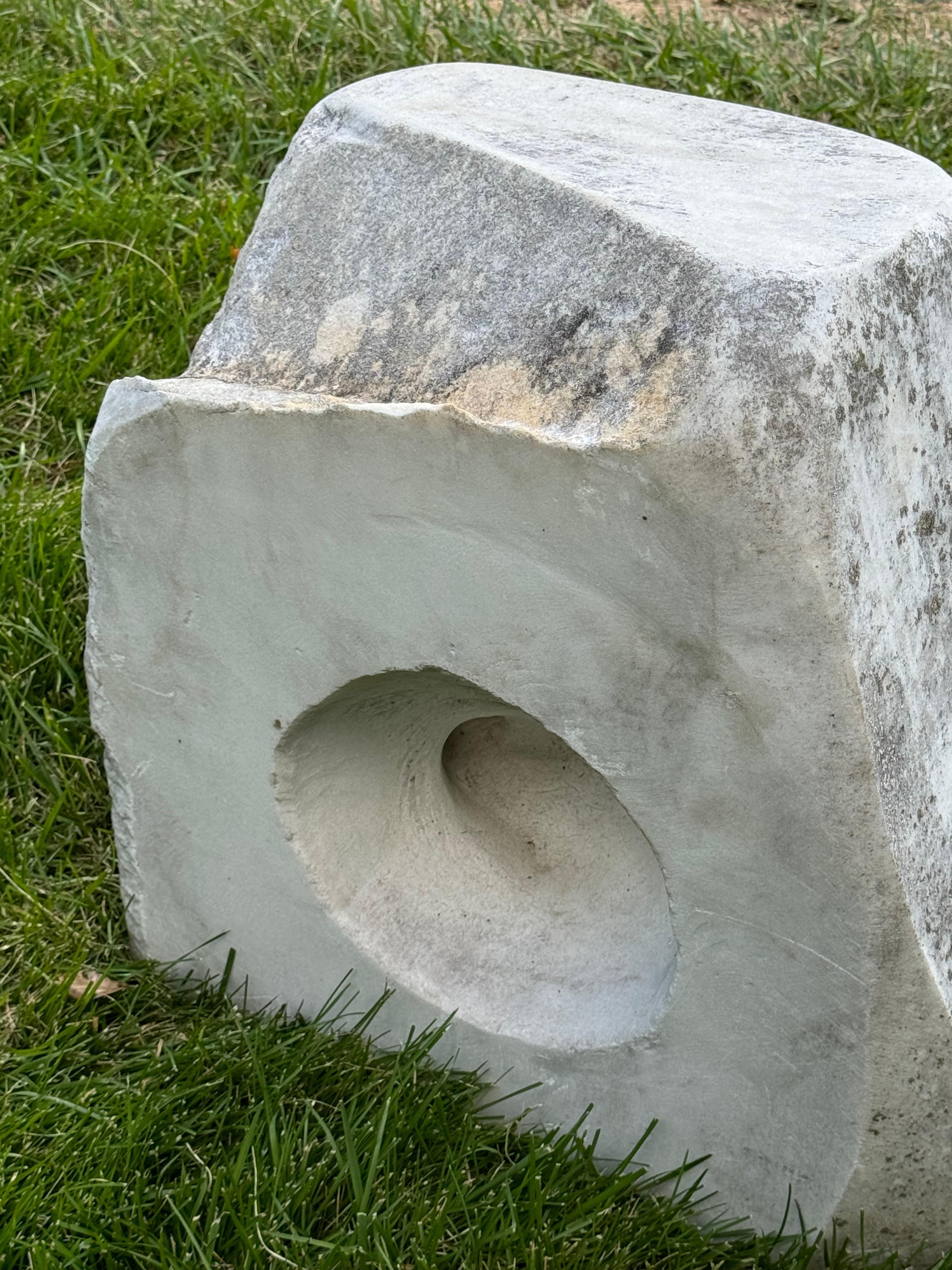 Barbara Hepworth Style Carved Marble Organic Abstract Garden or Yard Sculpture For Sale 4