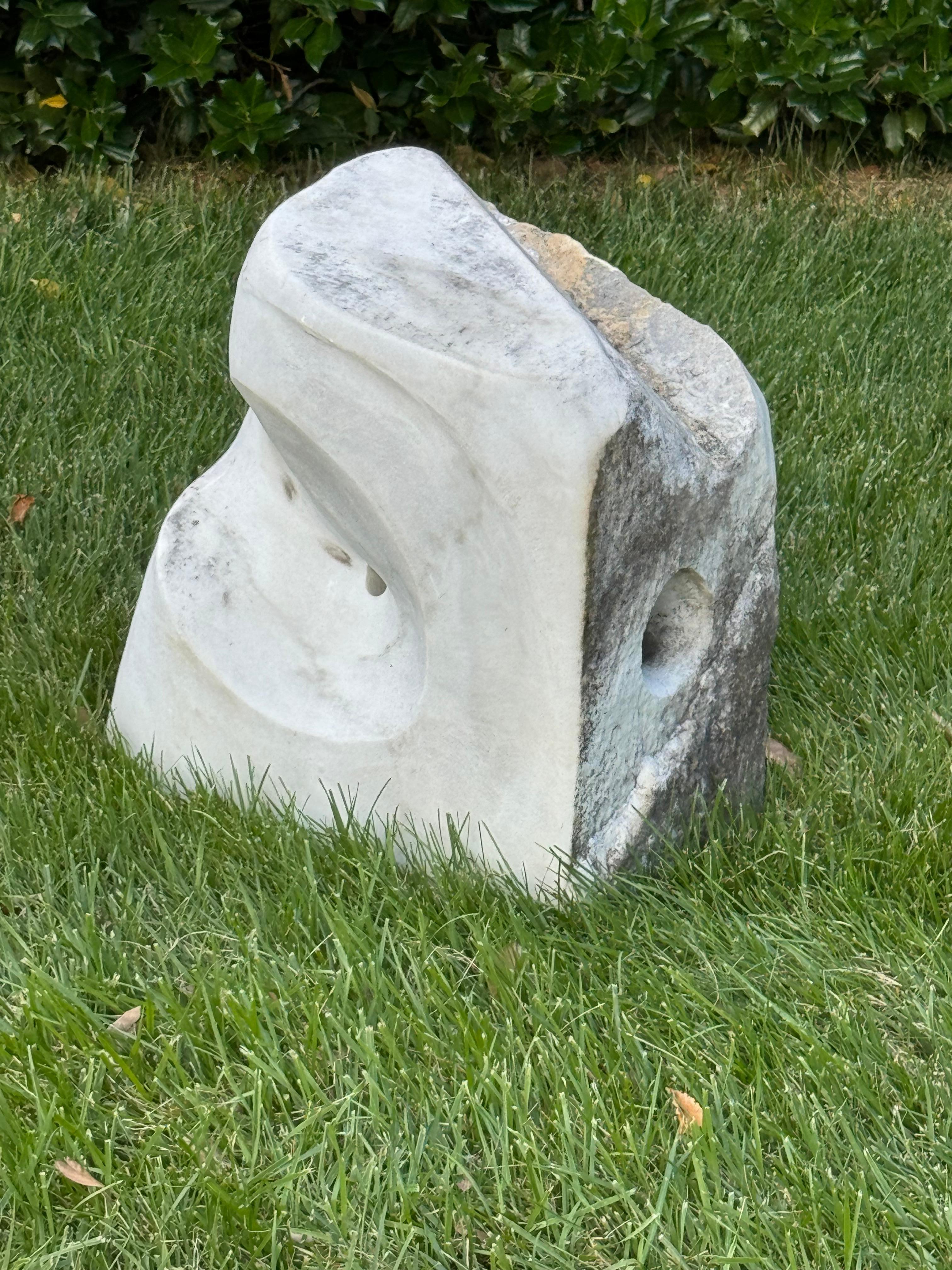 Mid-Century Modern Barbara Hepworth Style Carved Marble Organic Abstract Garden or Yard Sculpture For Sale