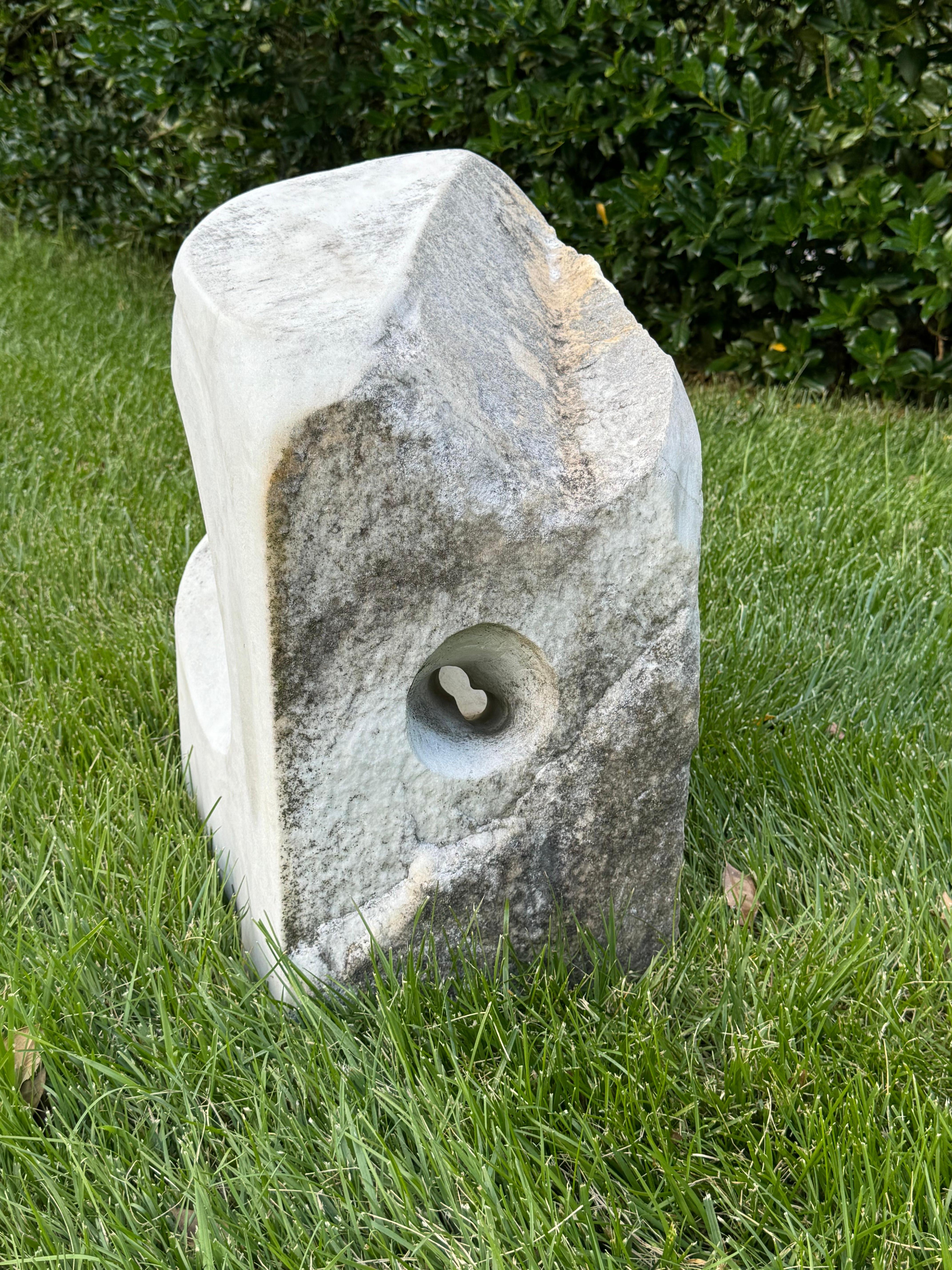 American Barbara Hepworth Style Carved Marble Organic Abstract Garden or Yard Sculpture For Sale