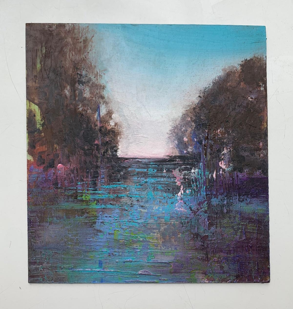 Un paysage 2. Peinture acrylique contemporaine, figurative, art polonais - Painting de Barbara Hubert