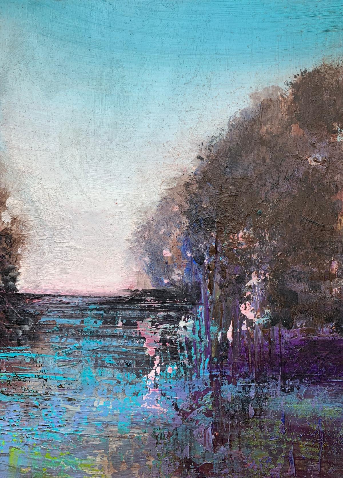 Un paysage 2. Peinture acrylique contemporaine, figurative, art polonais - Gris Landscape Painting par Barbara Hubert