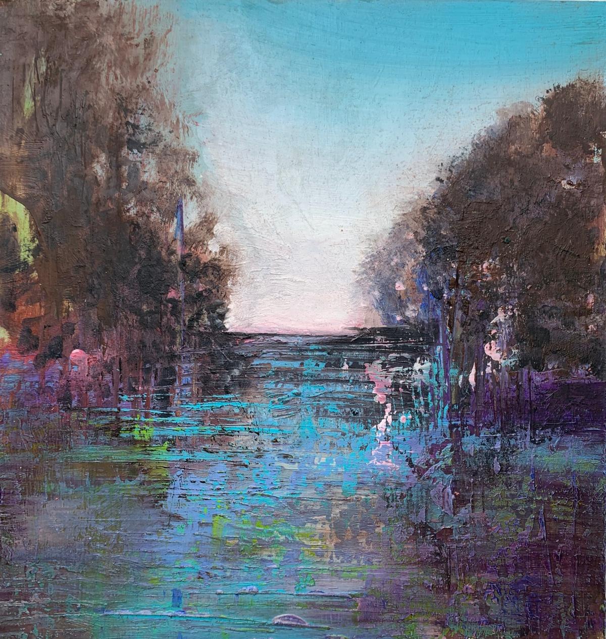 Landscape Painting Barbara Hubert - Un paysage 2. Peinture acrylique contemporaine, figurative, art polonais