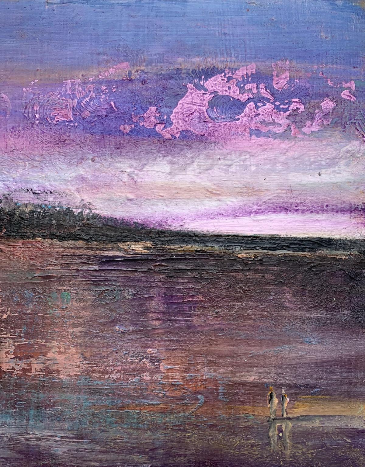Un paysage 4. Peinture acrylique contemporaine, figurative, art polonais - Gris Landscape Painting par Barbara Hubert