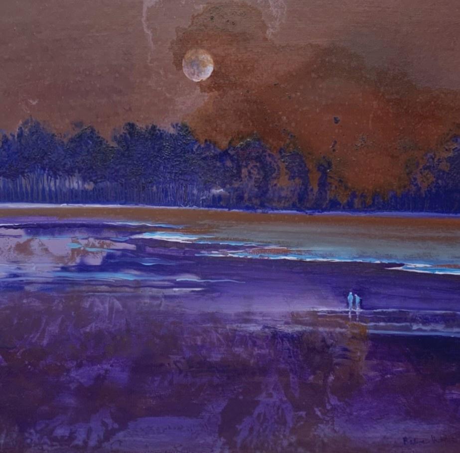 La Lune - Peinture acrylique contemporaine, paysage, art polonais