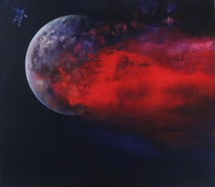 Cosmos II - XXI secolo, Pittura figurativa a olio, Spazio, Cosmonauta, Rosso vivo