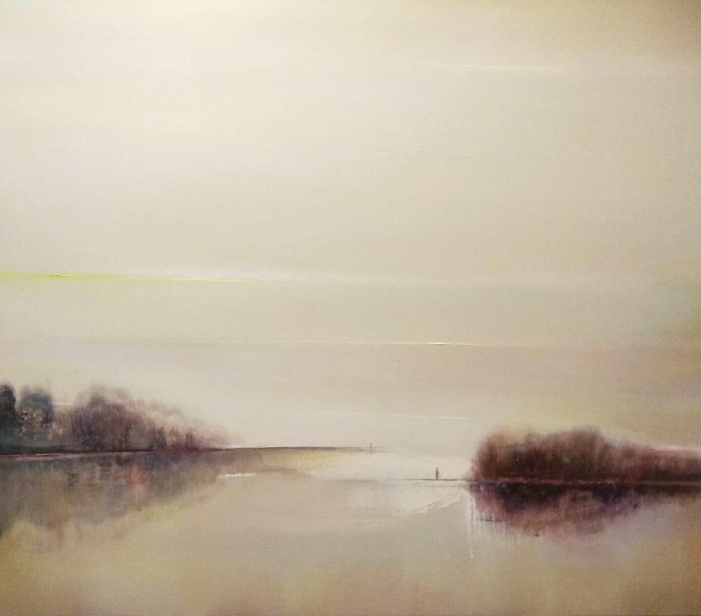 Barbara Hubert Landscape Painting - Dawn - XXI Century contemporary oil figurative painting, Landscape, Muted colors