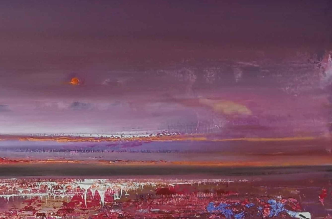 Zeitgenössisches figuratives Ölgemälde auf Leinwand der polnischen Künstlerin Barbara Hubert. Die Kunstwerke stellen Landschaften oder sogar Wasserlandschaften in abstrakter Weise dar. Es hat subtile Farben mit leuchtenden Farben. Die Atmosphäre