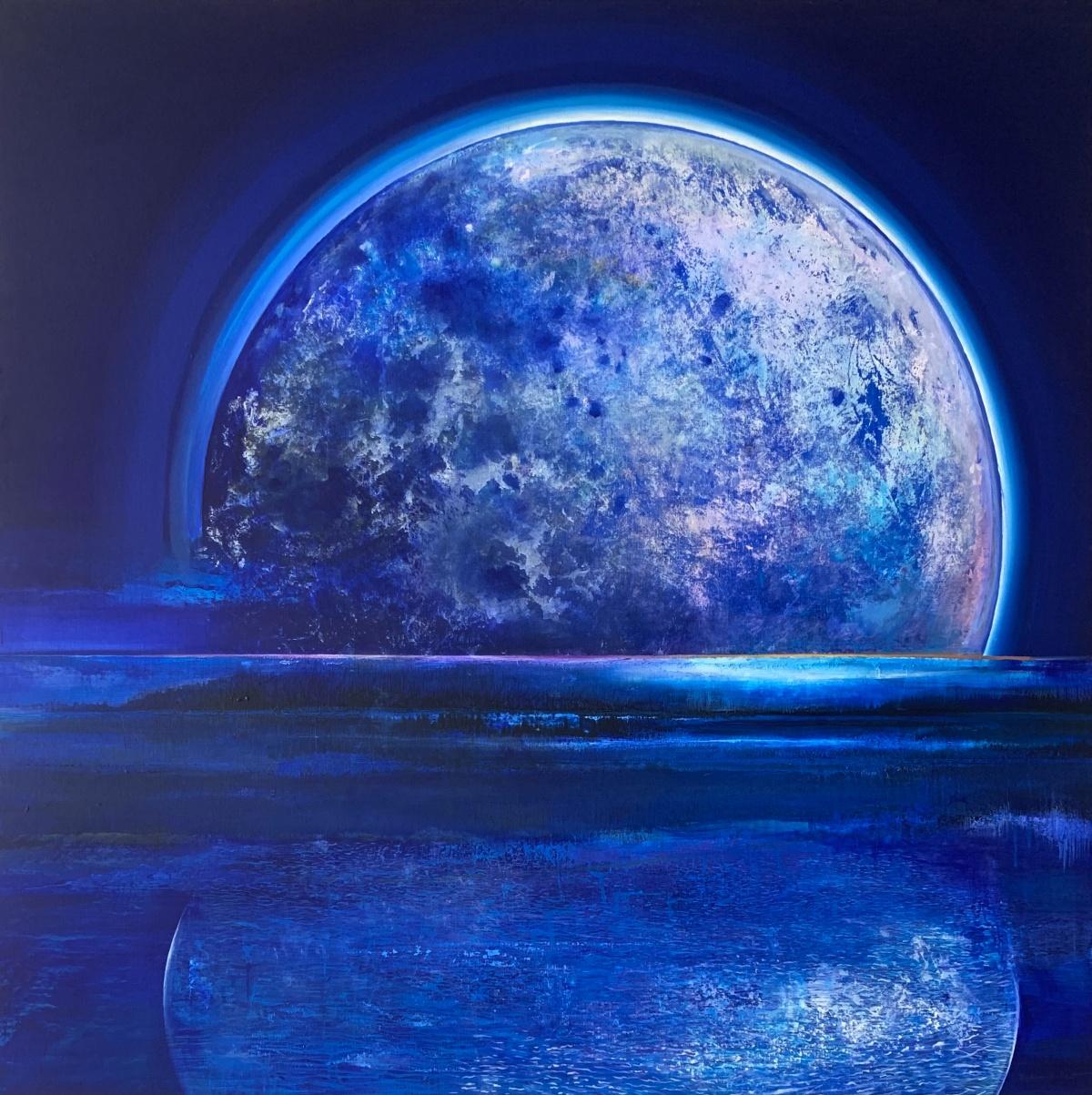 Landscape Painting Barbara Hubert - Pleine lune. Peinture acrylique contemporaine, grande échelle, artiste polonais