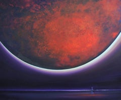 Full Moon II - XXI Century, Oil figurative painting, Space, Cosmos, Dark Colors 