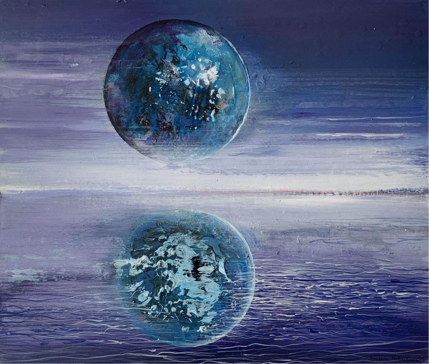 Full moon III - XXI Century, Contemporary Acrylic Painting, Landscape, Vibrant - Gray Figurative Painting by Barbara Hubert