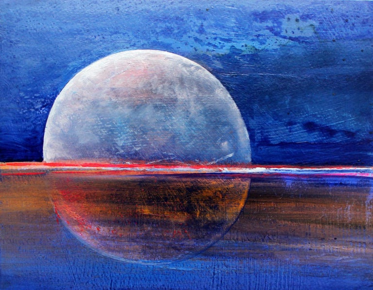 Full Moon Vi Acrylic Painting Vibrant Colors Blue Orange Galaxy Cosmos