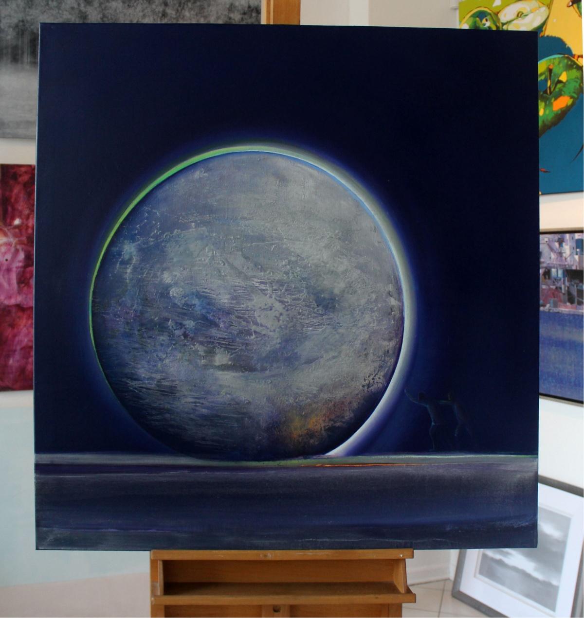 Full Moon VI - XXI Century, Oil Painting, Landscape, Sky, Cosmos, Galaxy (Violett), Figurative Painting, von Barbara Hubert