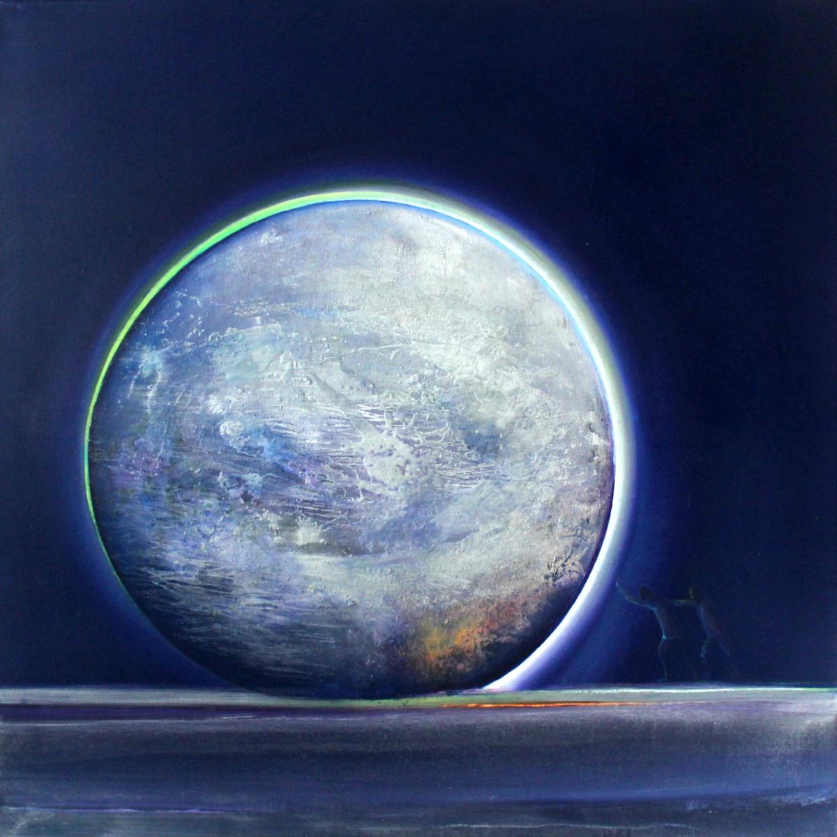 Barbara Hubert Figurative Painting – Full Moon VI - XXI Century, Oil Painting, Landscape, Sky, Cosmos, Galaxy