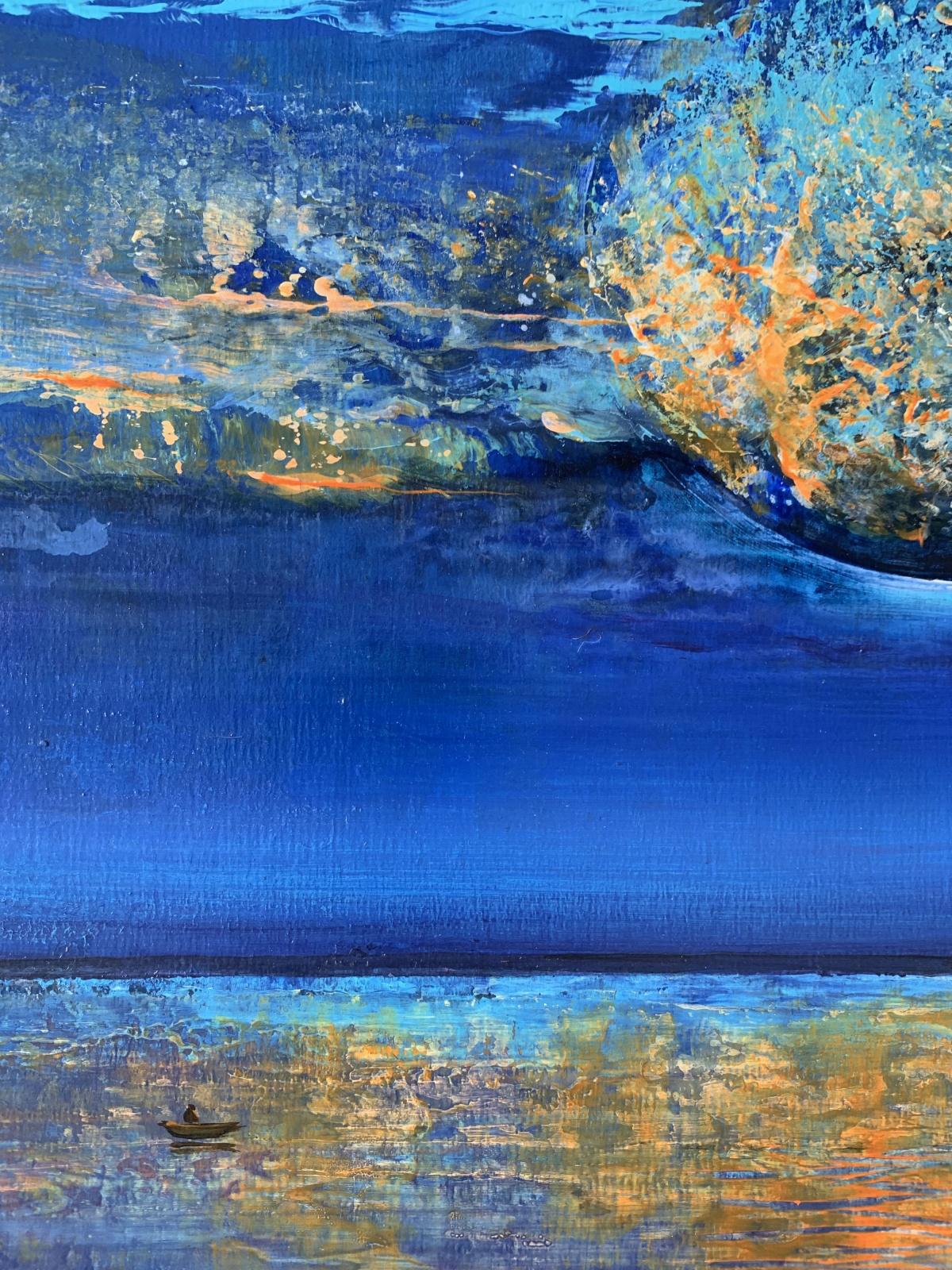 Full moon - XXI Century, Contemporary Acrylic Painting, Landscape, Vibrant - Blue Landscape Painting by Barbara Hubert