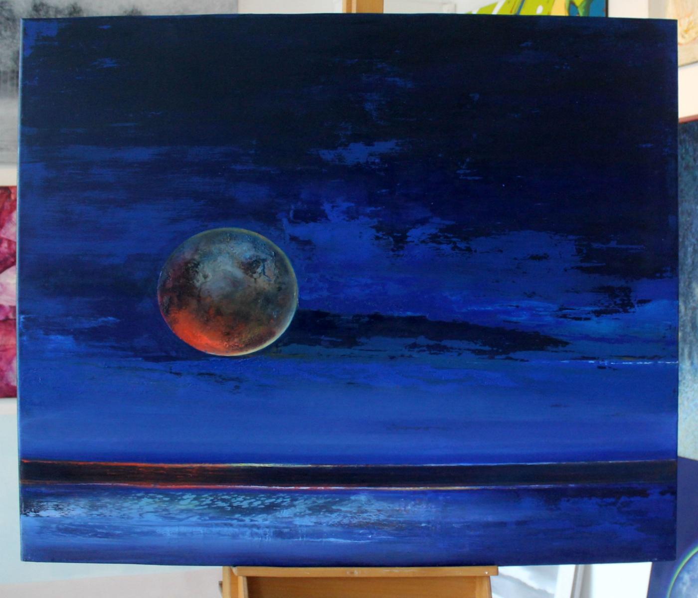 Full Moon - XXI Century, Oil figurative painting, Blue, Space - Painting by Barbara Hubert