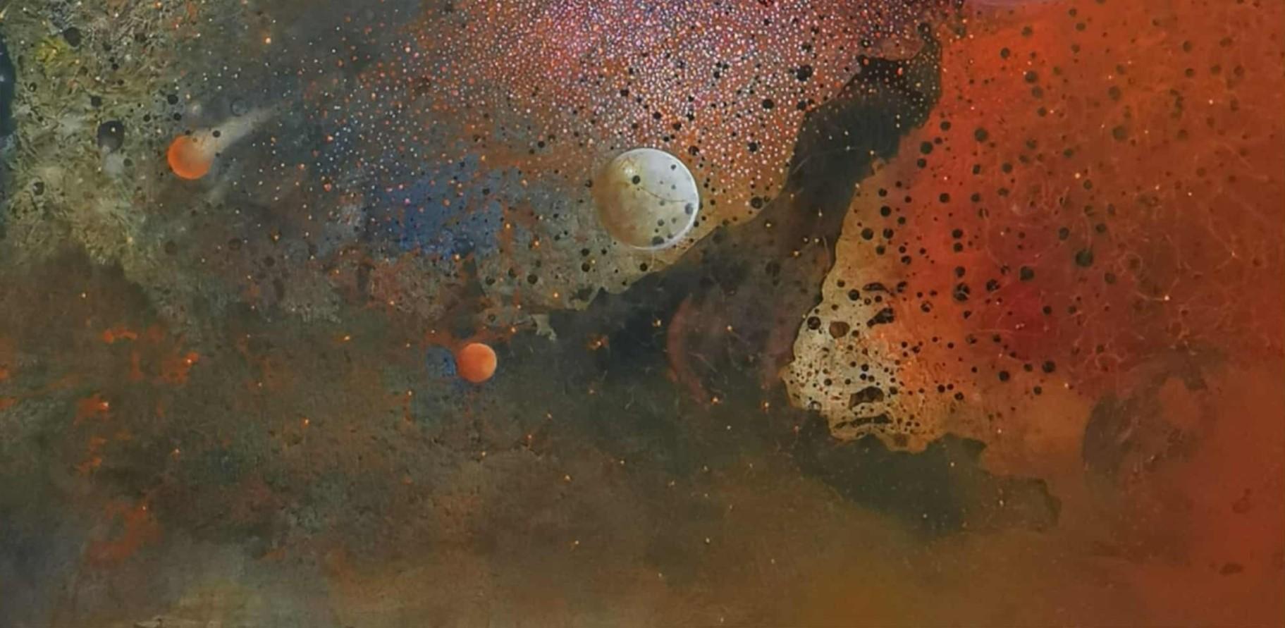 Galaxie 4. Zeitgenössische abstrakte Landschaftsmalerei in Öl, polnischer Künstler (Schwarz), Landscape Painting, von Barbara Hubert
