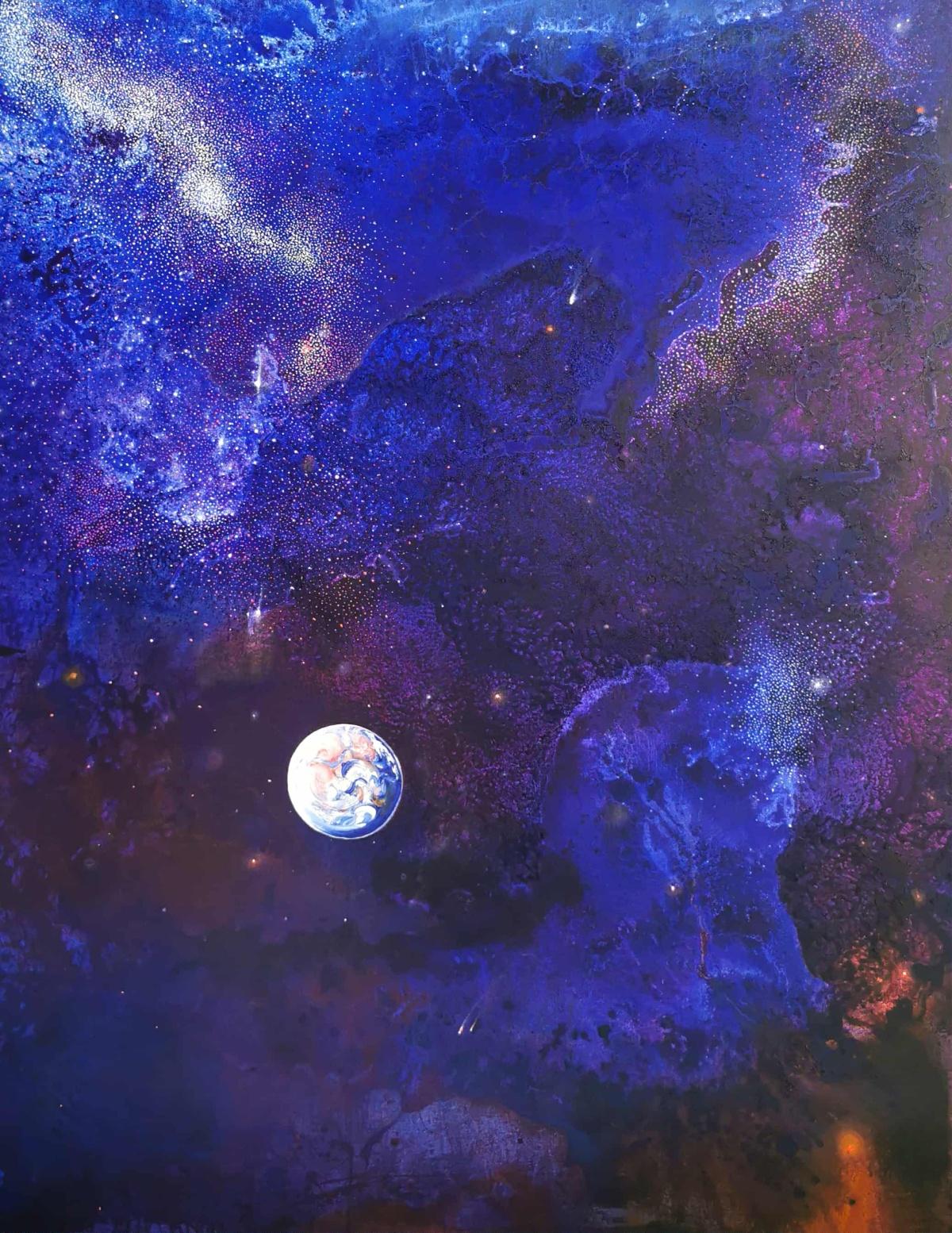 Galaxie 5. Zeitgenössische abstrakte Landschaftsmalerei in Öl, polnischer Künstler