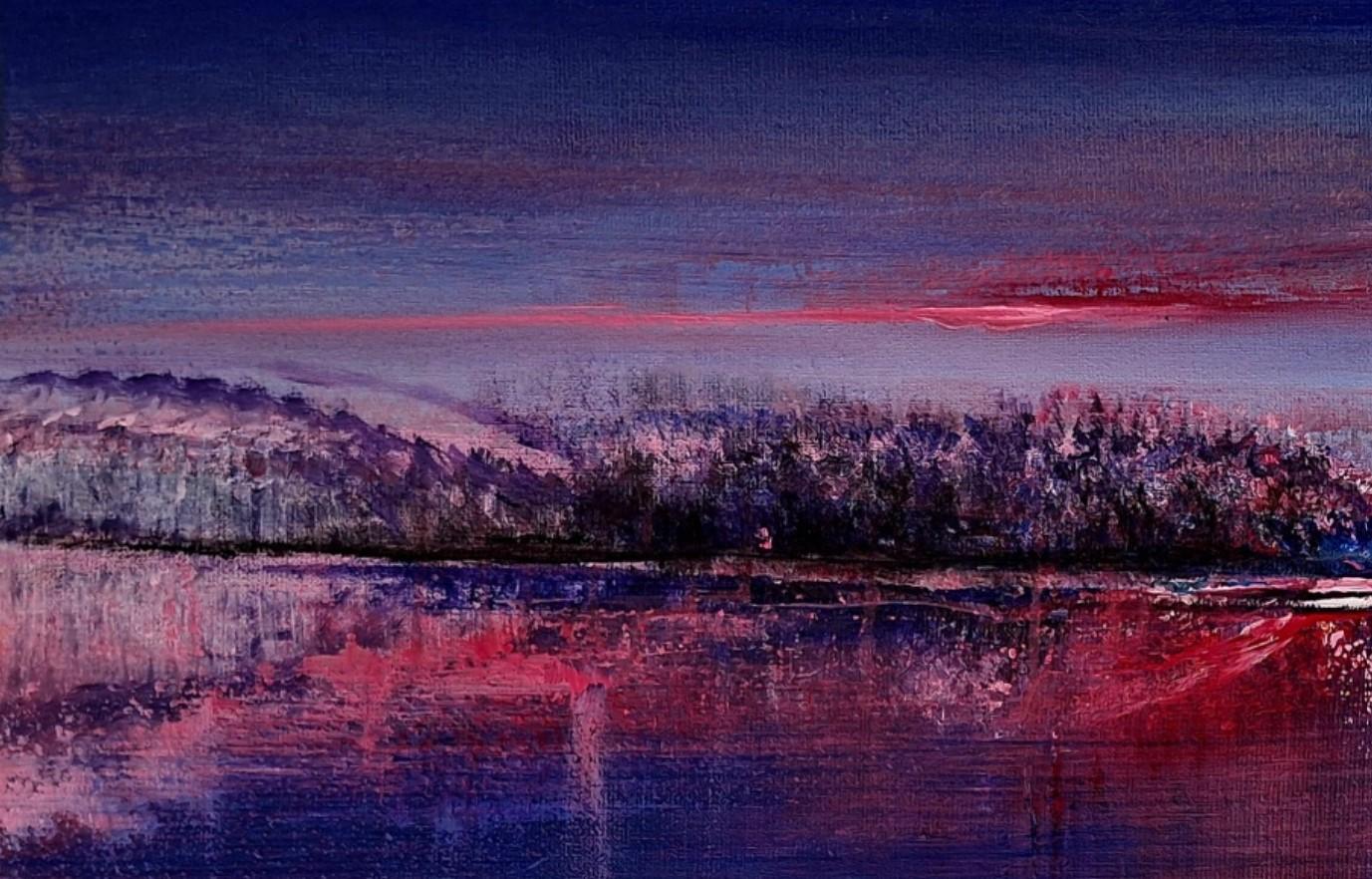 Landschaft. Zeitgenössische Öl-Landschaftsmalerei, polnischer Künstler (Violett), Landscape Painting, von Barbara Hubert