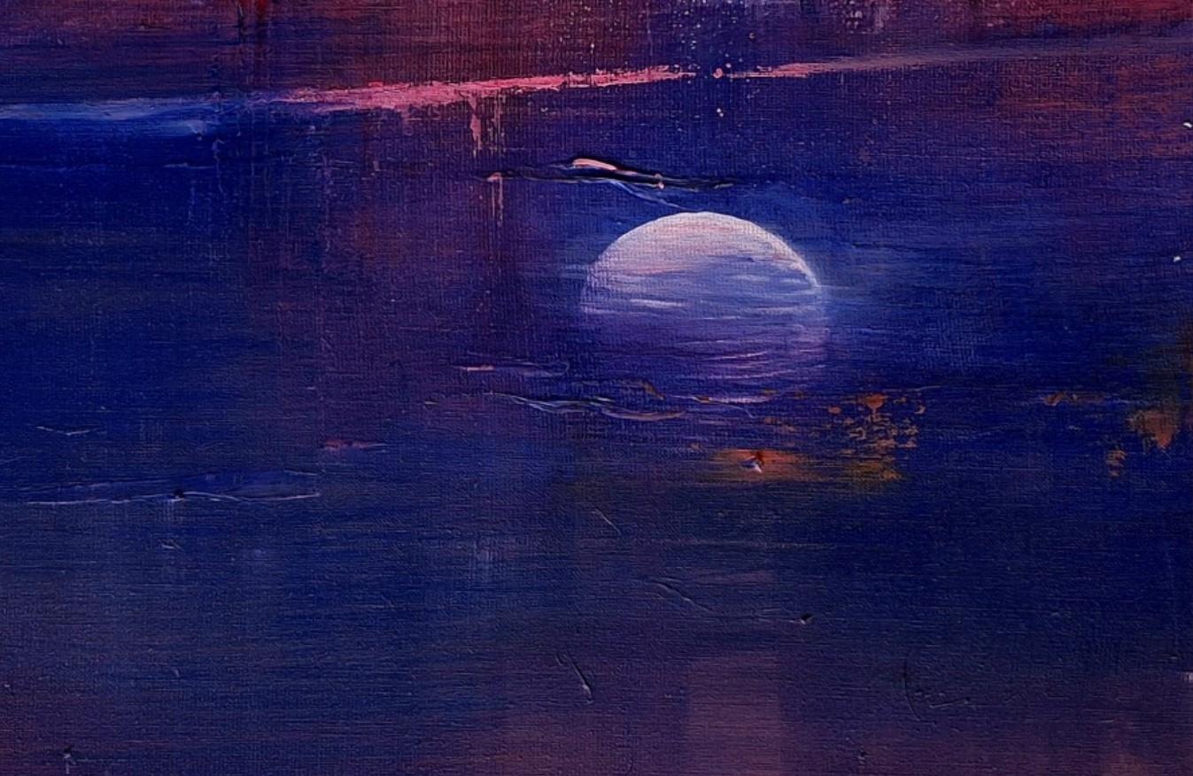 Zeitgenössisches figuratives Ölgemälde auf Leinwand der polnischen Künstlerin Barbara Hubert. Die Kunstwerke stellen Landschaften oder sogar Wasserlandschaften in abstrakter Weise dar. Es hat subtile Farben mit leuchtenden Farben. Die Atmosphäre