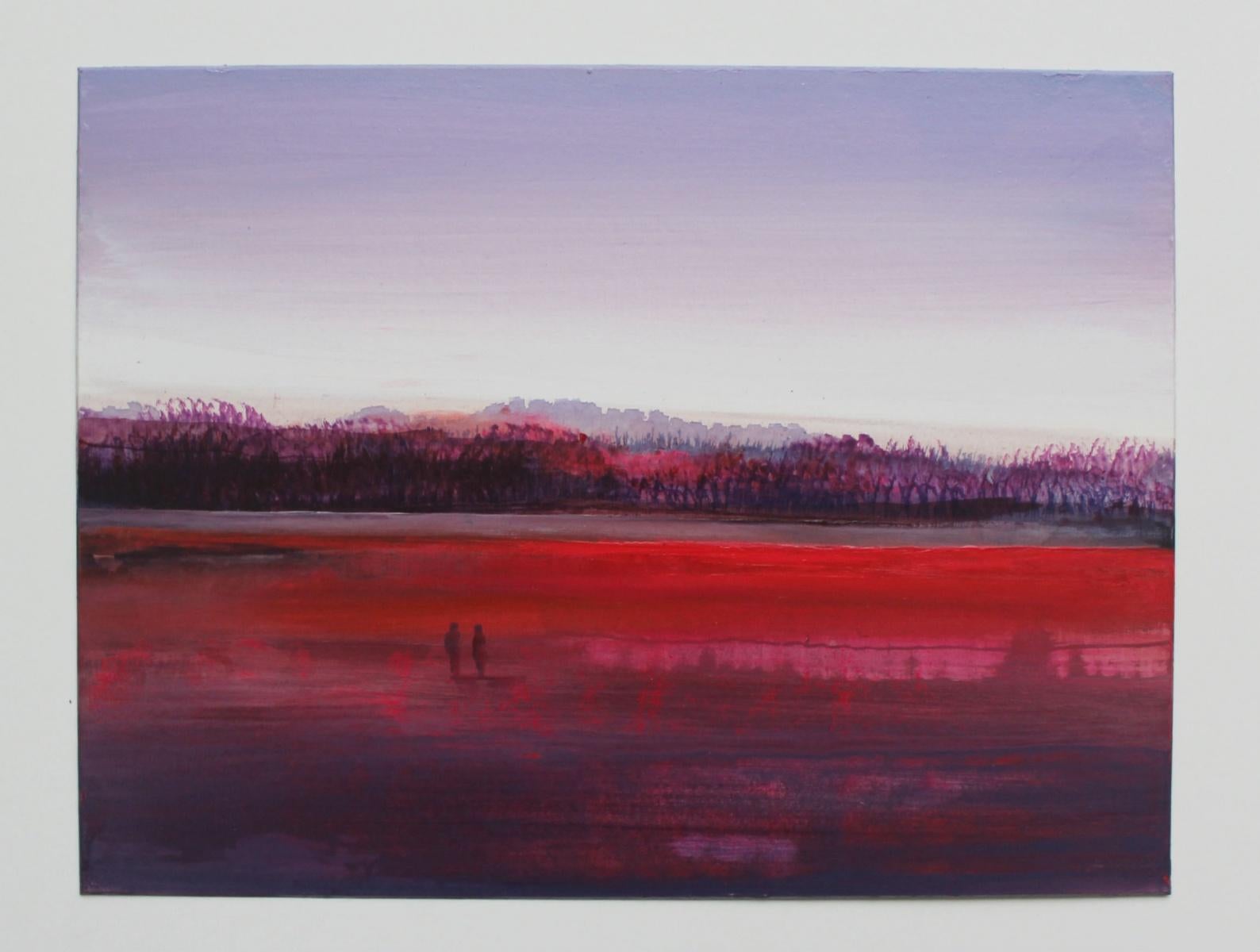 Landscape II - Acrylic Figurative Painting, Red pink & purple 1