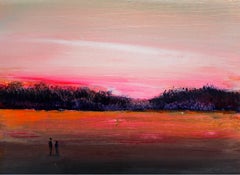 Landscape III - Acrylic Figurative Painting, Vibrant colors, Pink & orange