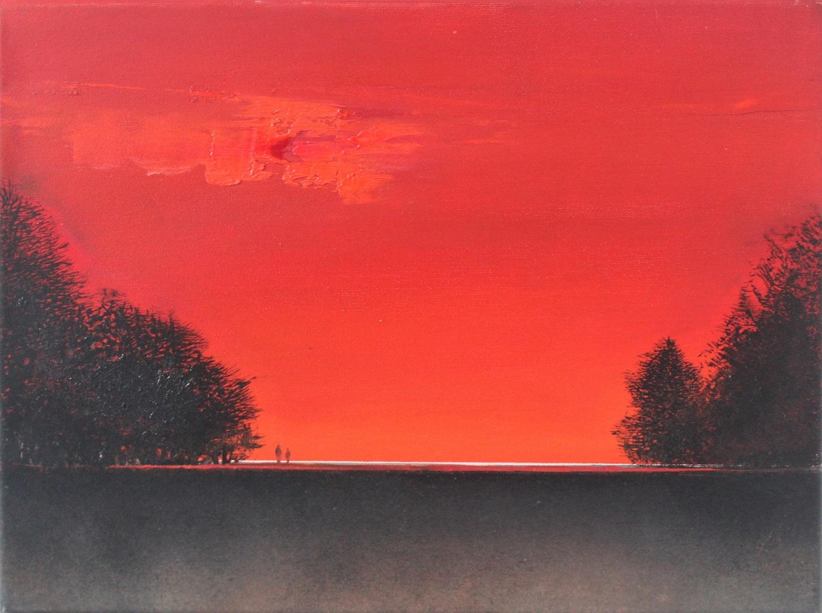 Barbara Hubert Landscape Painting - Landscape - XXI Century, Contemporary figurative oil, Vibrant red & black