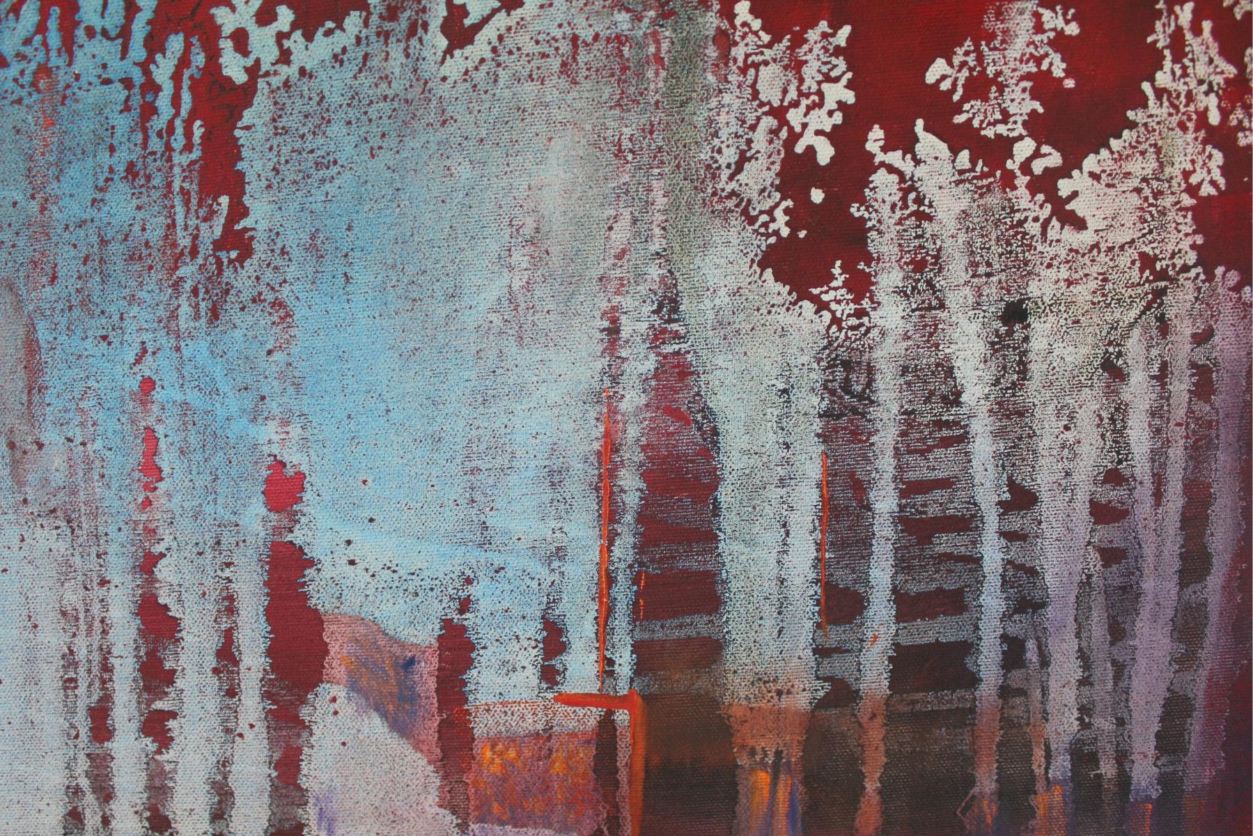 Landscape - XXI Century, Oil figurative painting, Red - Gray Figurative Painting by Barbara Hubert