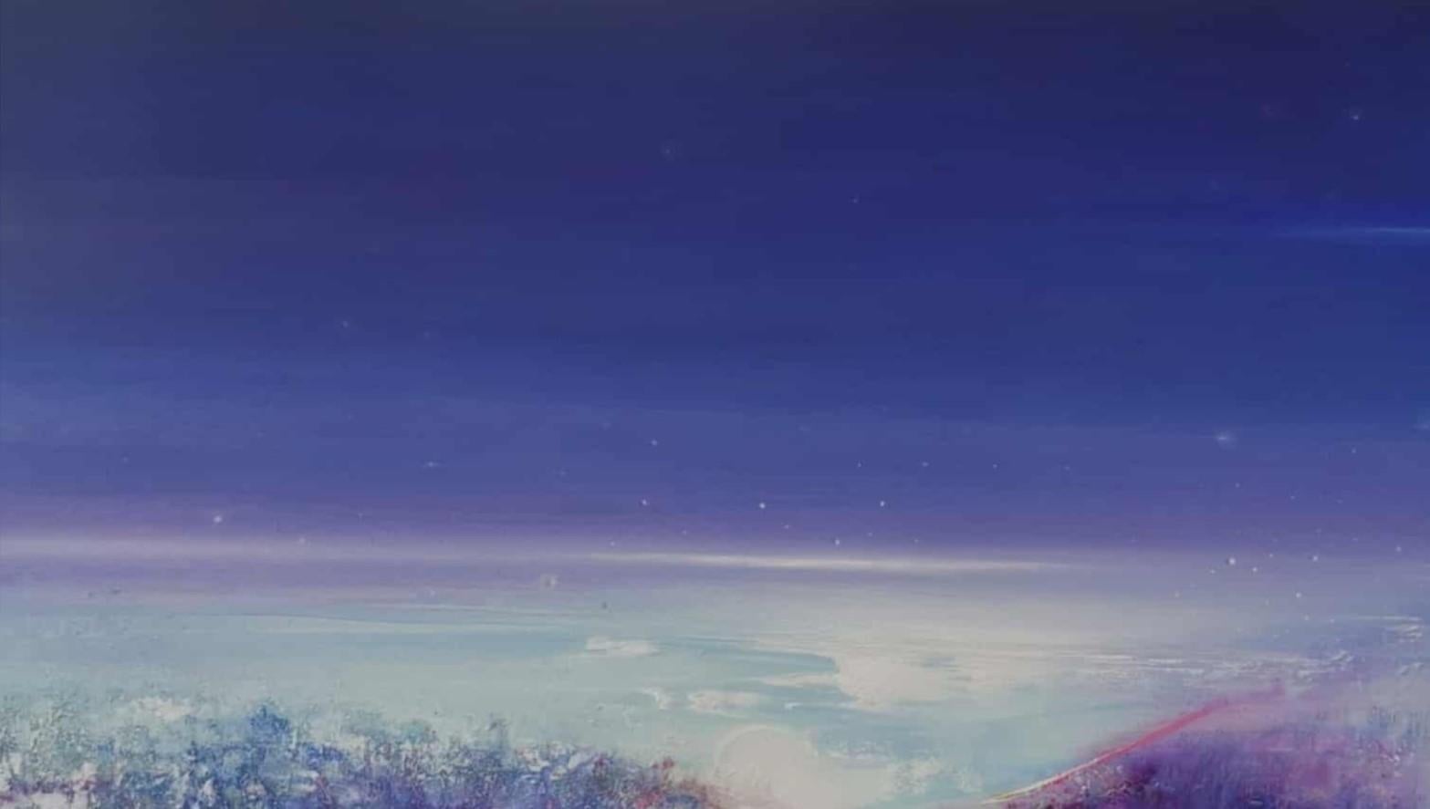 Nacht der Sternschnuppen 2. Zeitgenössische Öl-Landschaftsmalerei, polnischer K�ünstler (Violett), Landscape Painting, von Barbara Hubert