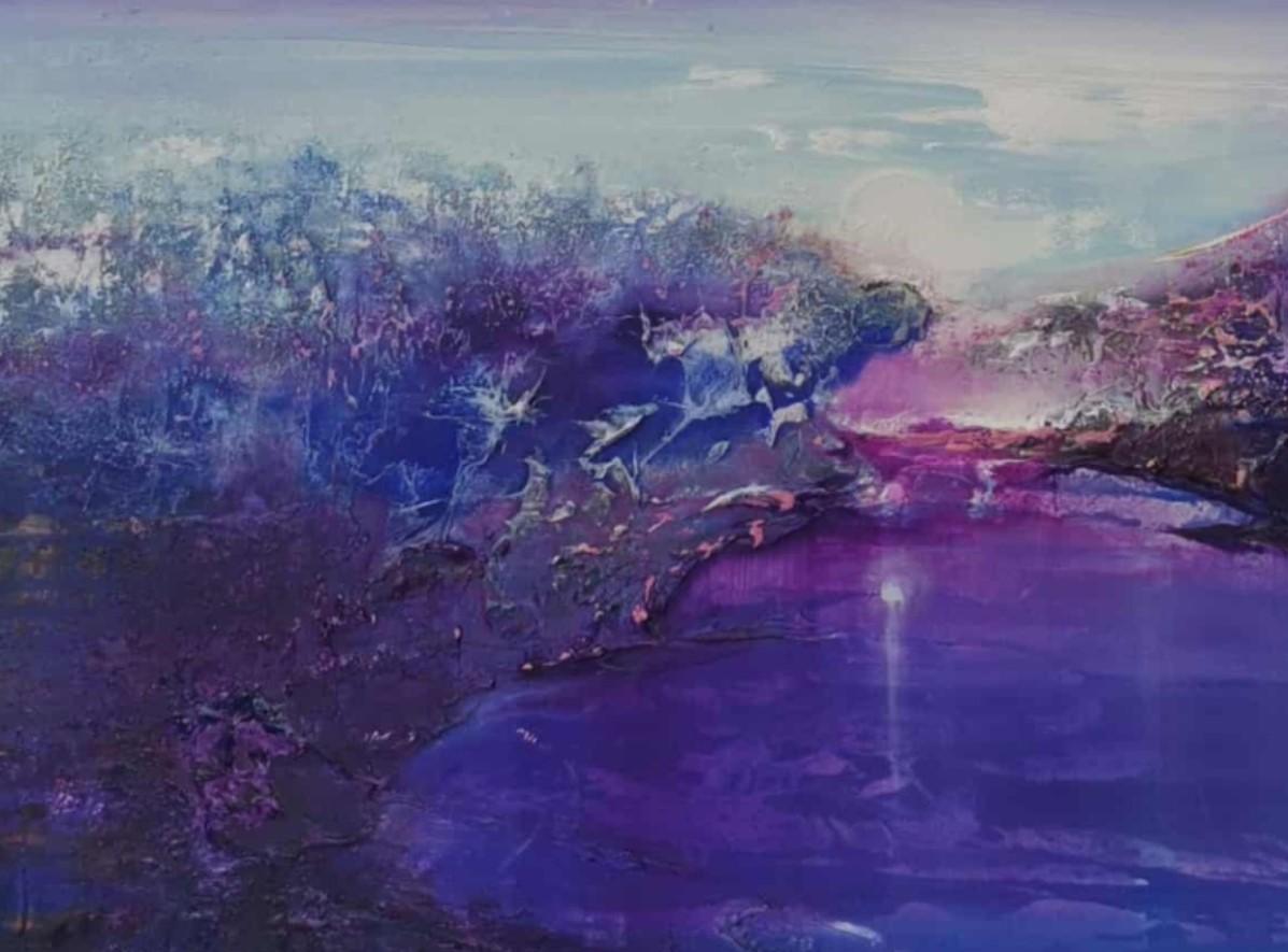 Zeitgenössisches figuratives Ölgemälde auf Leinwand der polnischen Künstlerin Barbara Hubert. Die Kunstwerke stellen Landschaften oder sogar Wasserlandschaften in abstrakter Weise dar. Es hat subtile Farben mit leuchtenden Farben. Die Atmosphäre