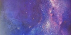 Noche de estrellas fugaces 3. Paisaje al óleo contemporáneo, artista polaco