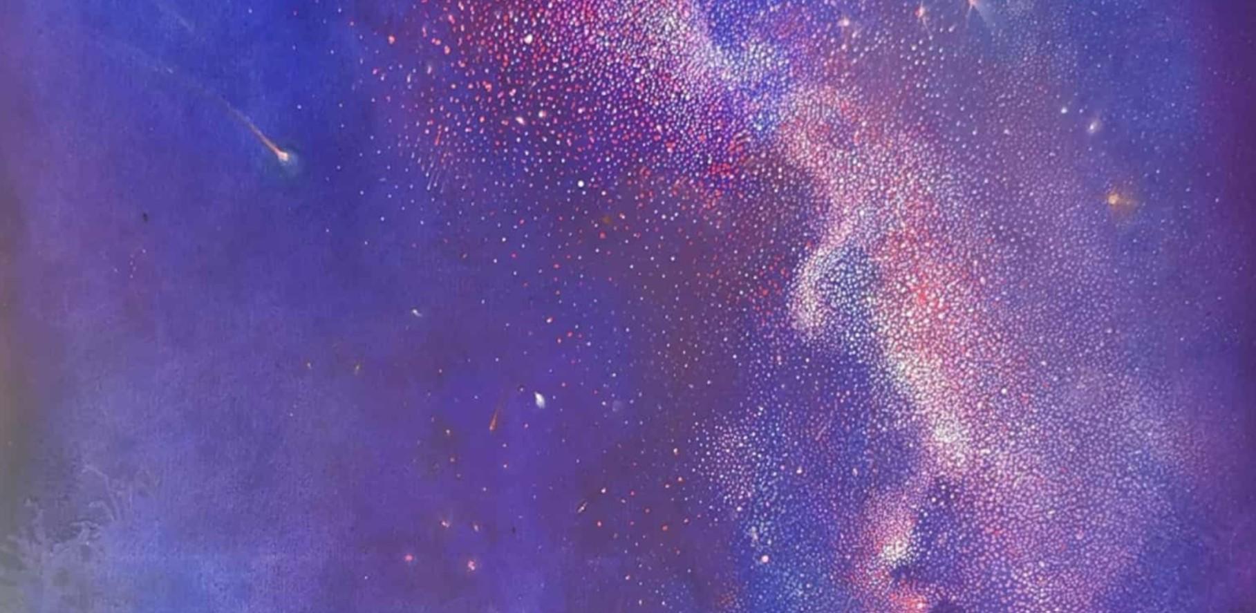 Nacht der Sternschnuppen 3. Zeitgenössische Öl-Landschaftsmalerei, polnischer K�ünstler (Violett), Landscape Painting, von Barbara Hubert