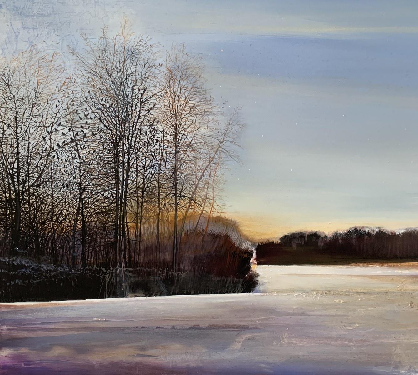 Deuxième jour de gel - Peinture contemporaine de paysage à l'huile, artiste polonais - Painting de Barbara Hubert