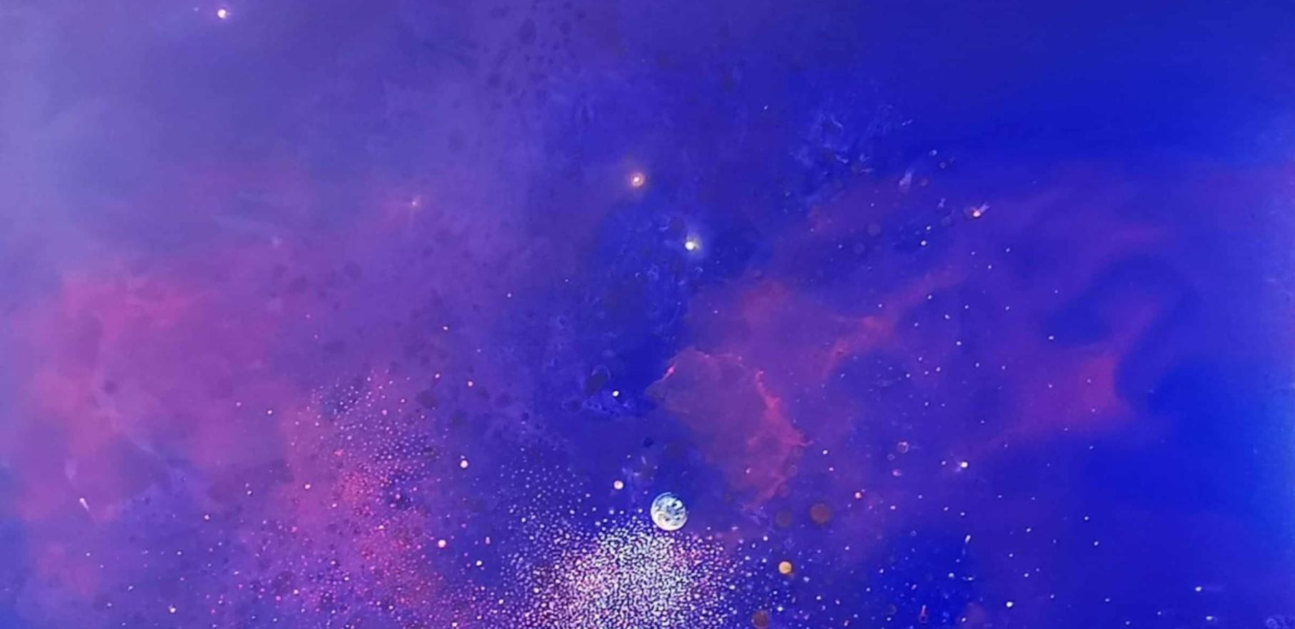 Sternenhafte Nacht 2. Zeitgenössische abstrakte Landschaftsmalerei in Öl, polnischer Künstler (Violett), Landscape Painting, von Barbara Hubert