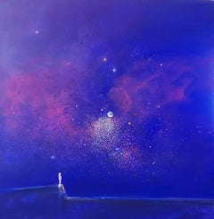 Sternenhafte Nacht 2. Zeitgenössische abstrakte Landschaftsmalerei in Öl, polnischer Künstler